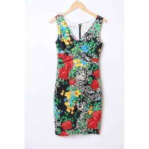 Kay Unger New York Silk Colorful Red Black White Floral Cocktail Party Dress 4